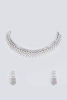 White Finish Mixed Metal Zircon Necklace Set