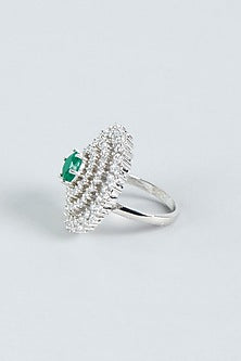 White Finish Green Stone Ring