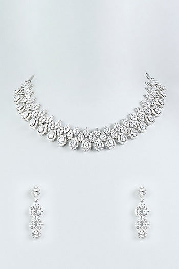 White Finish Zircon Necklace Set In Mixed Metal