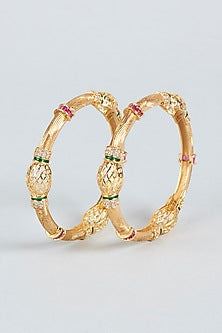 Gold Finish Zircon Bangles (Set Of 2)