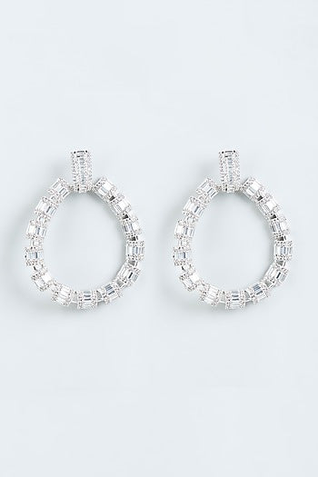 White Finish Faux Diamonds Dangler Earrings
