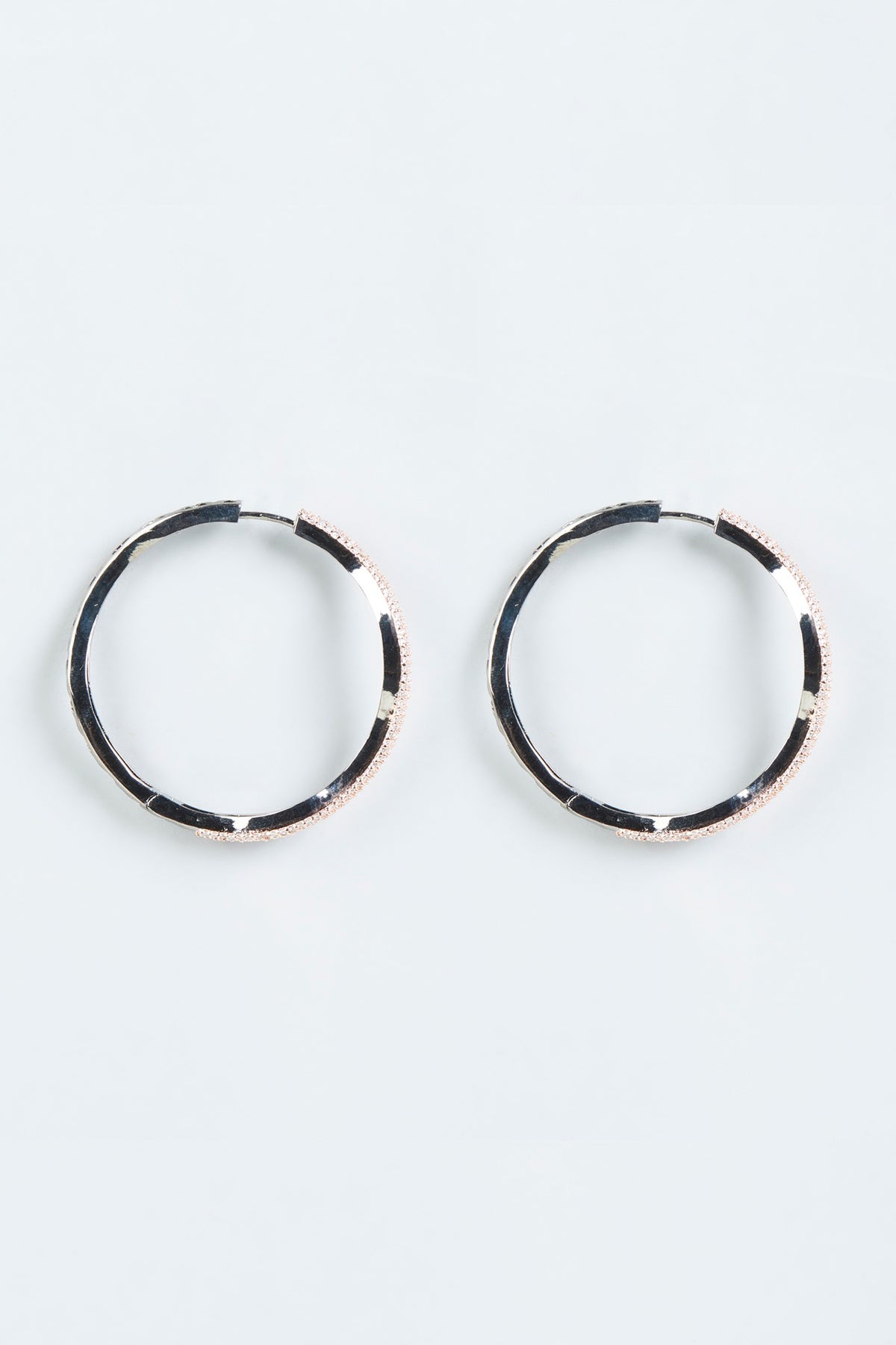 Two Tone Finish Zircon Hoop Earrings