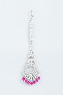 White Finish Zircon & Red Stone Maangtikka