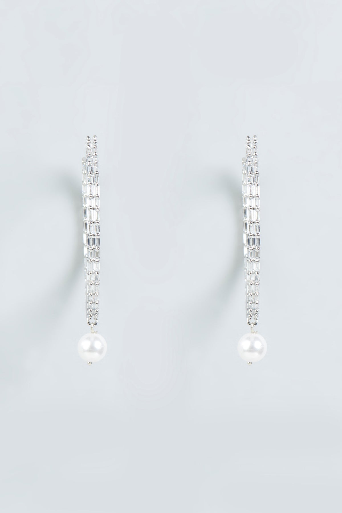 White Finish Faux Diamonds Hoop Earrings