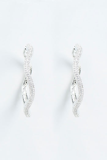 White Finish Faux Diamonds Hoop Earrings