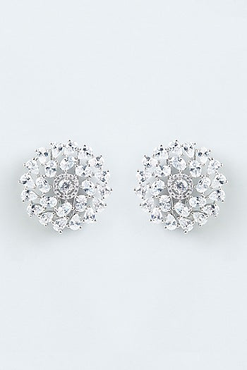 White Finish Zircon Stud Earrings