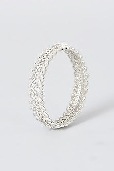 White Finish Zircon Bangles (Set of 2)