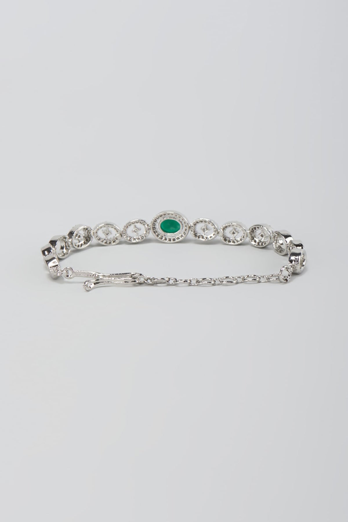 White Finish Faux Diamond & Emerald Stone Openable Bracelet