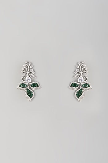 White Finish Zircon & Emerald Stone Dangler Earrings