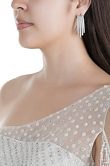 White Finish Faux Diamonds Earrings