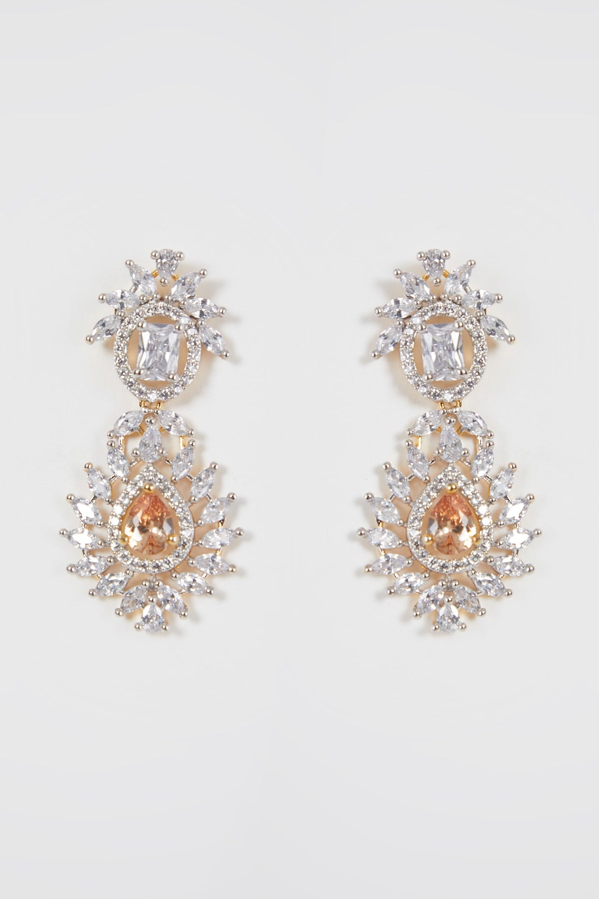 Gold Finish Zircon & Champagne Stone Necklace Set