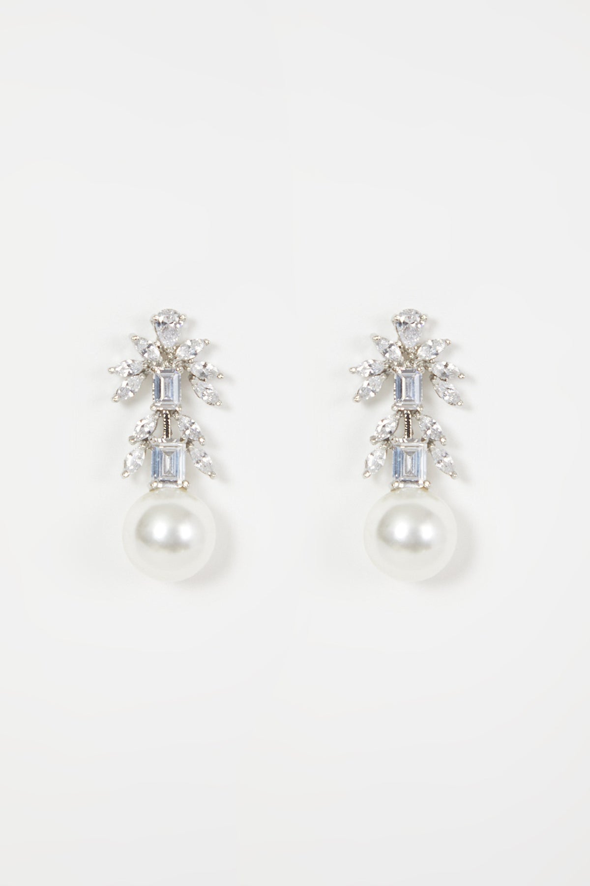 Black Rhodium Finish Zircon & Pearl Earrings