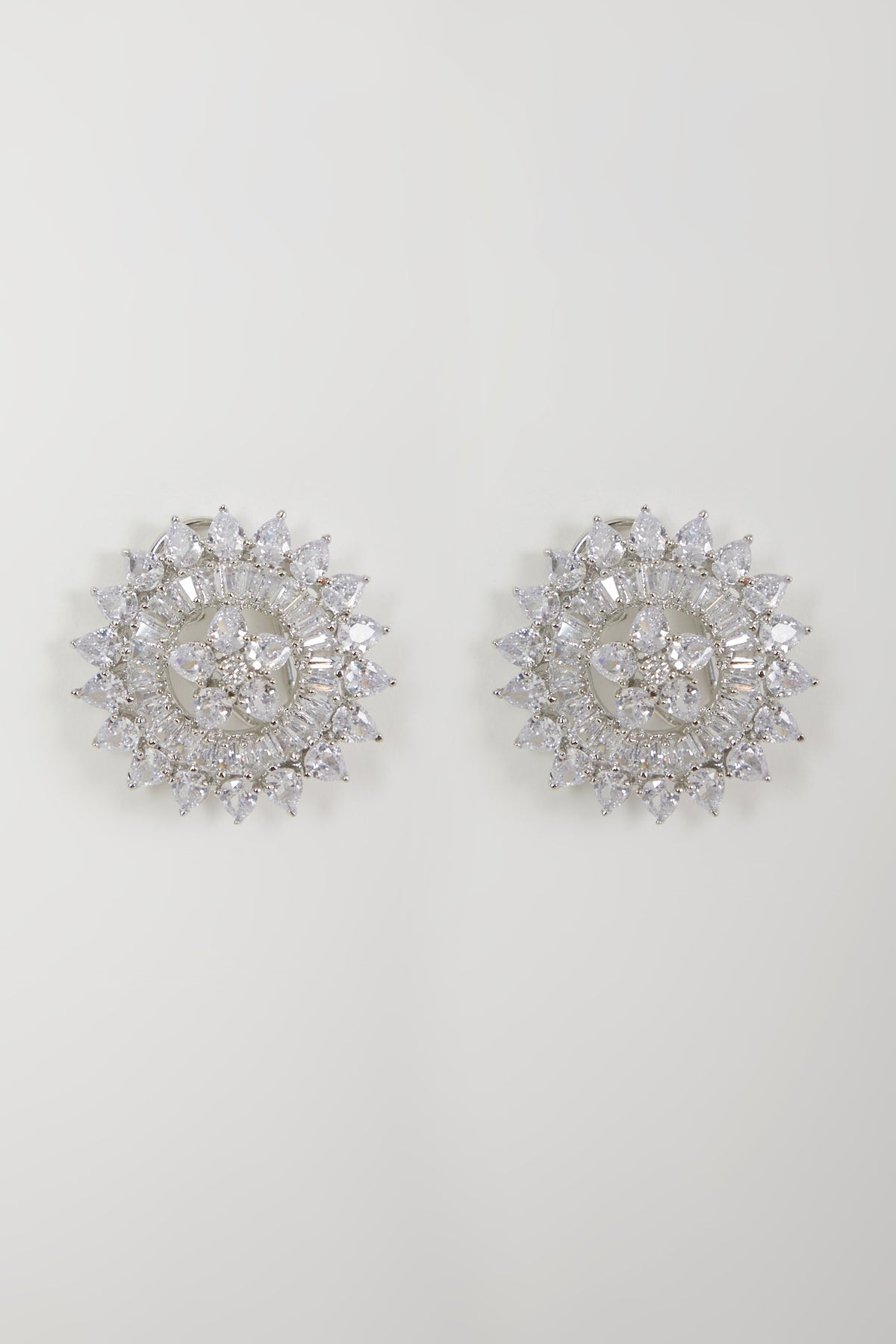 White Finish Zircon Stud Earrings