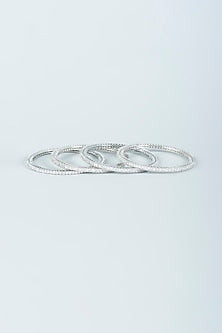 White Finish Zircon Bangles (Set of 4)