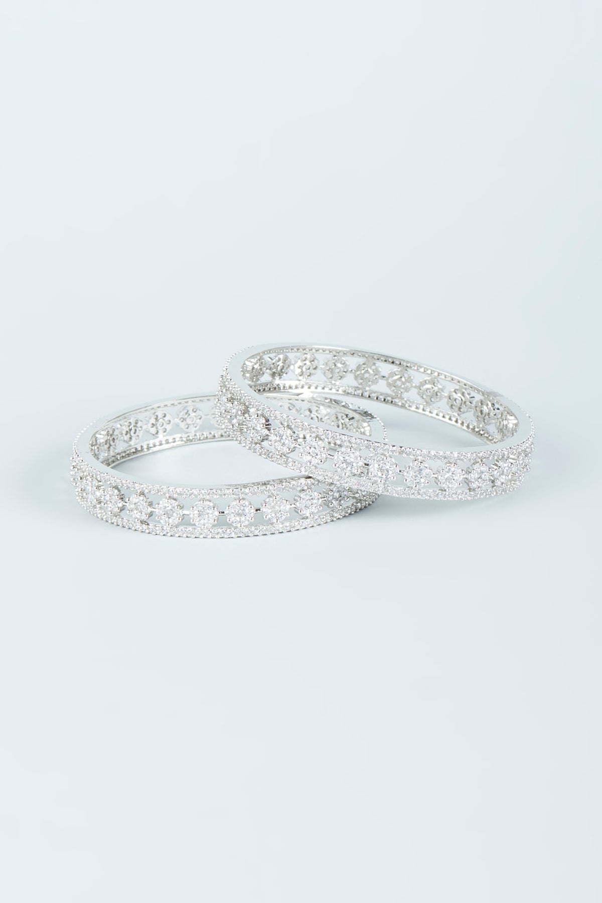 White Finish Zircon Bangles (Set of 2)