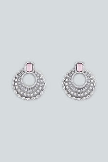 White Finish Zircon & Pink Stone Dangler Earrings