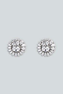 White Finish Zircon Stud Earrings
