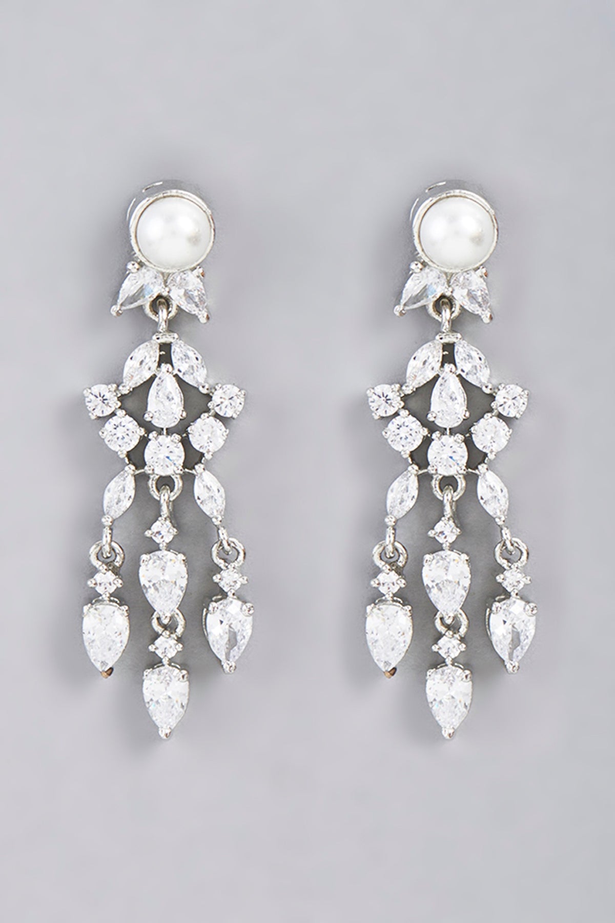 White Finish Faux Diamond Dangler Earrings