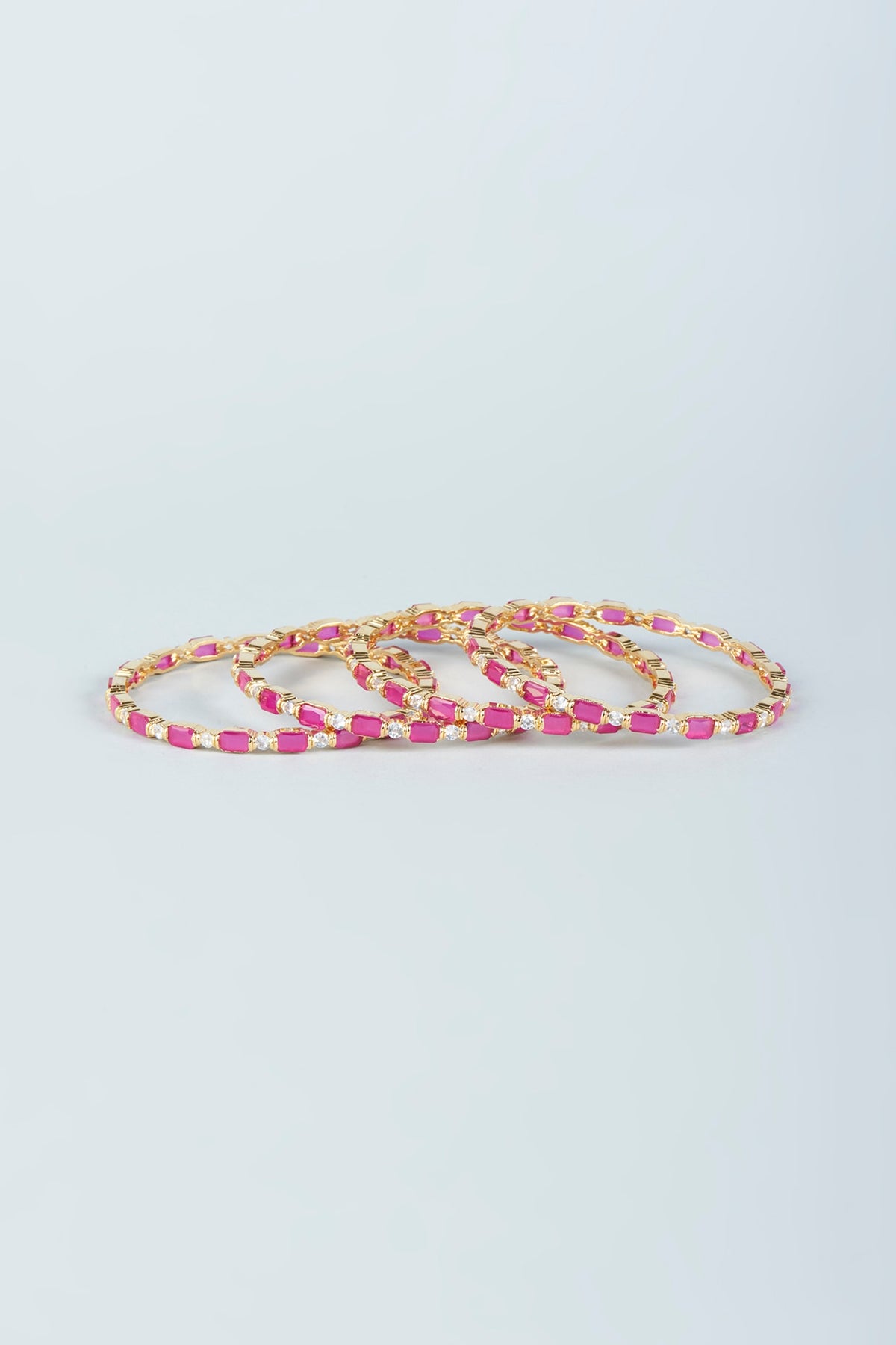 Gold Finish Red Zircons Bangles (Set of 4)