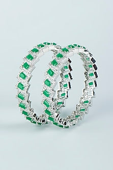 White Finish Green Zircon Bangles (Set of 2)