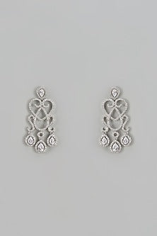 White Finish Zircon & Green Stone Dangler Earrings