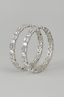 White Finish Zircon Bangles (Set of 2)