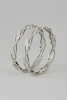White Finish Zircon Bangles (Set of 2)