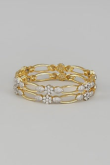 Gold Finish Zircon Bangles (Set of 2)