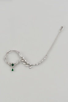 White Finish Zircons & Green Stone Nose Ring