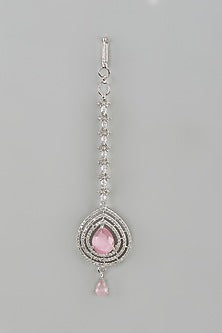 White Finish Zircon & Pink Stone Maangtikka