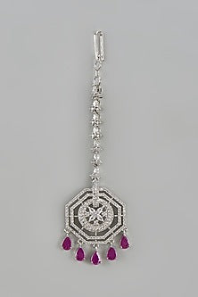 White Finish Zircon & Red Stone Maangtikka