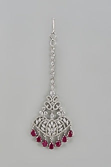 White Finish Zircon & Red Stone Maangtikka