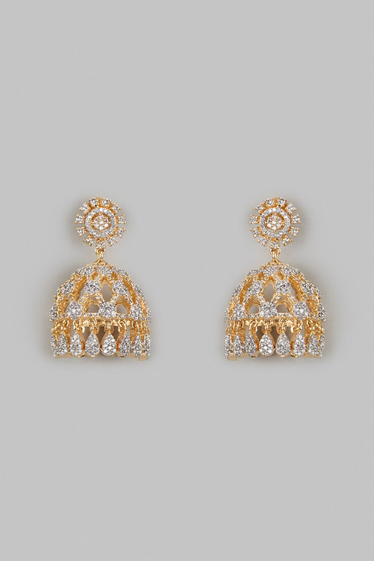 Gold Finish Zircon Jhumka Earrings