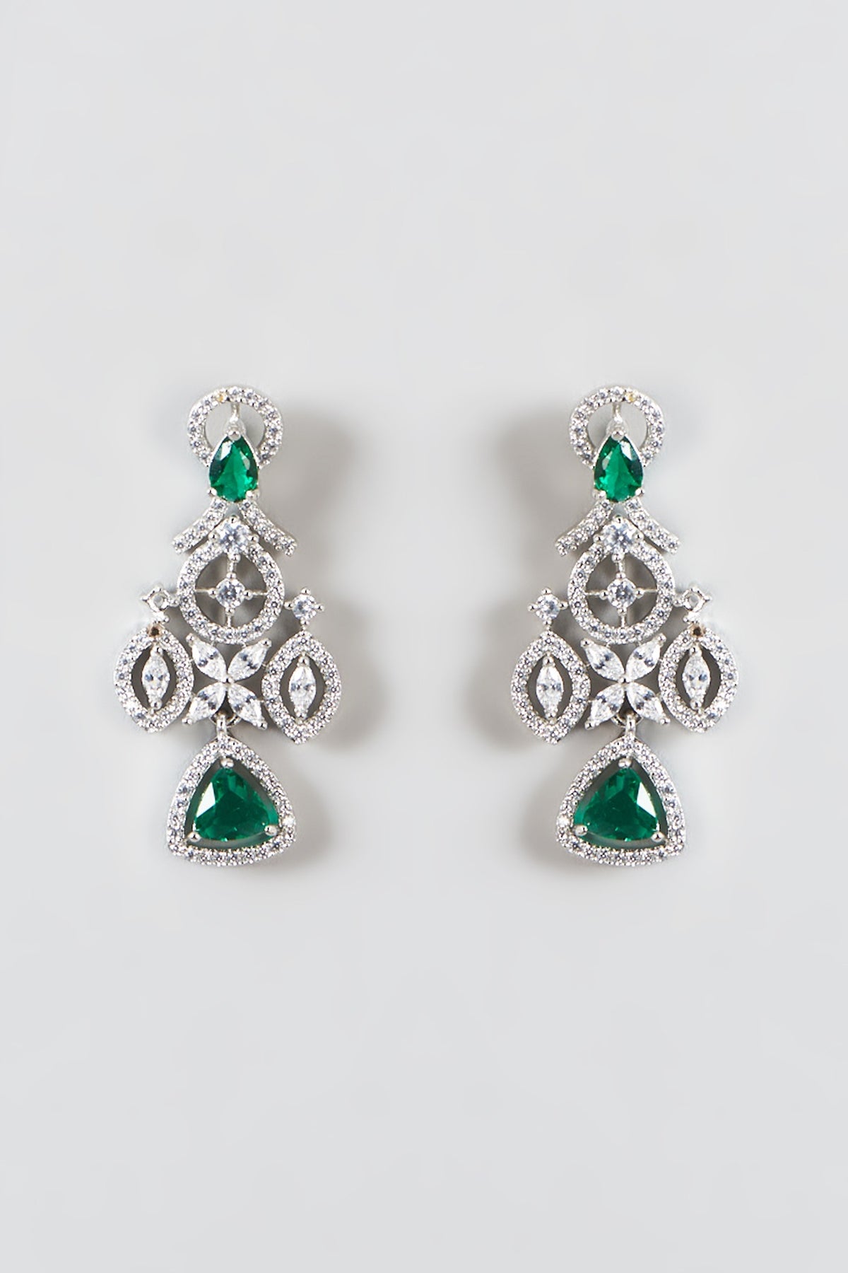 White Finish Zircon & Green Stone Necklace