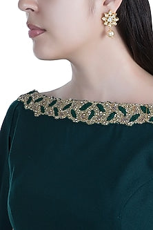 Gold Finish Faux Pearl & Kundan Earrings