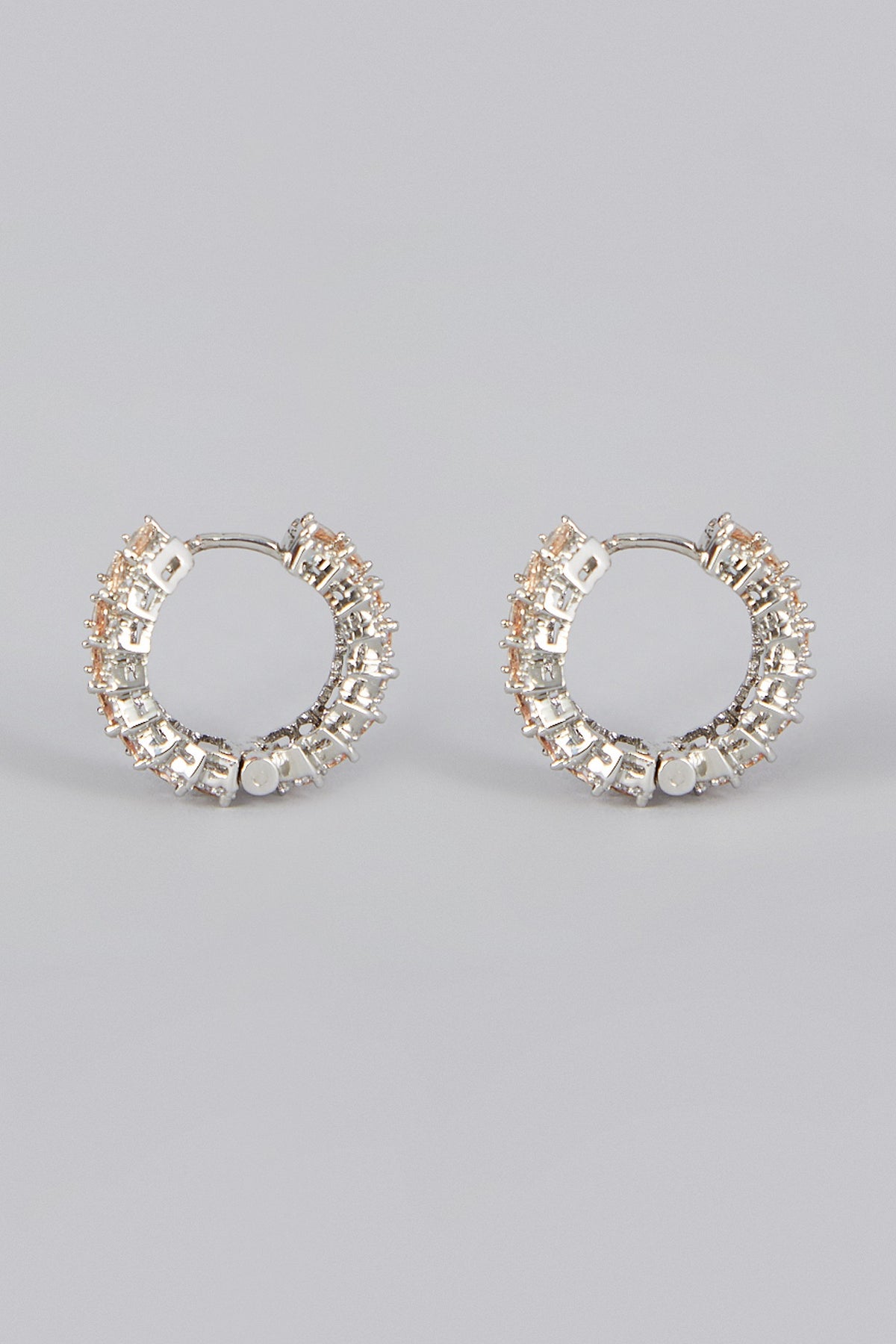 White Finish Zircon & Champagne Stone Hoop Earrings