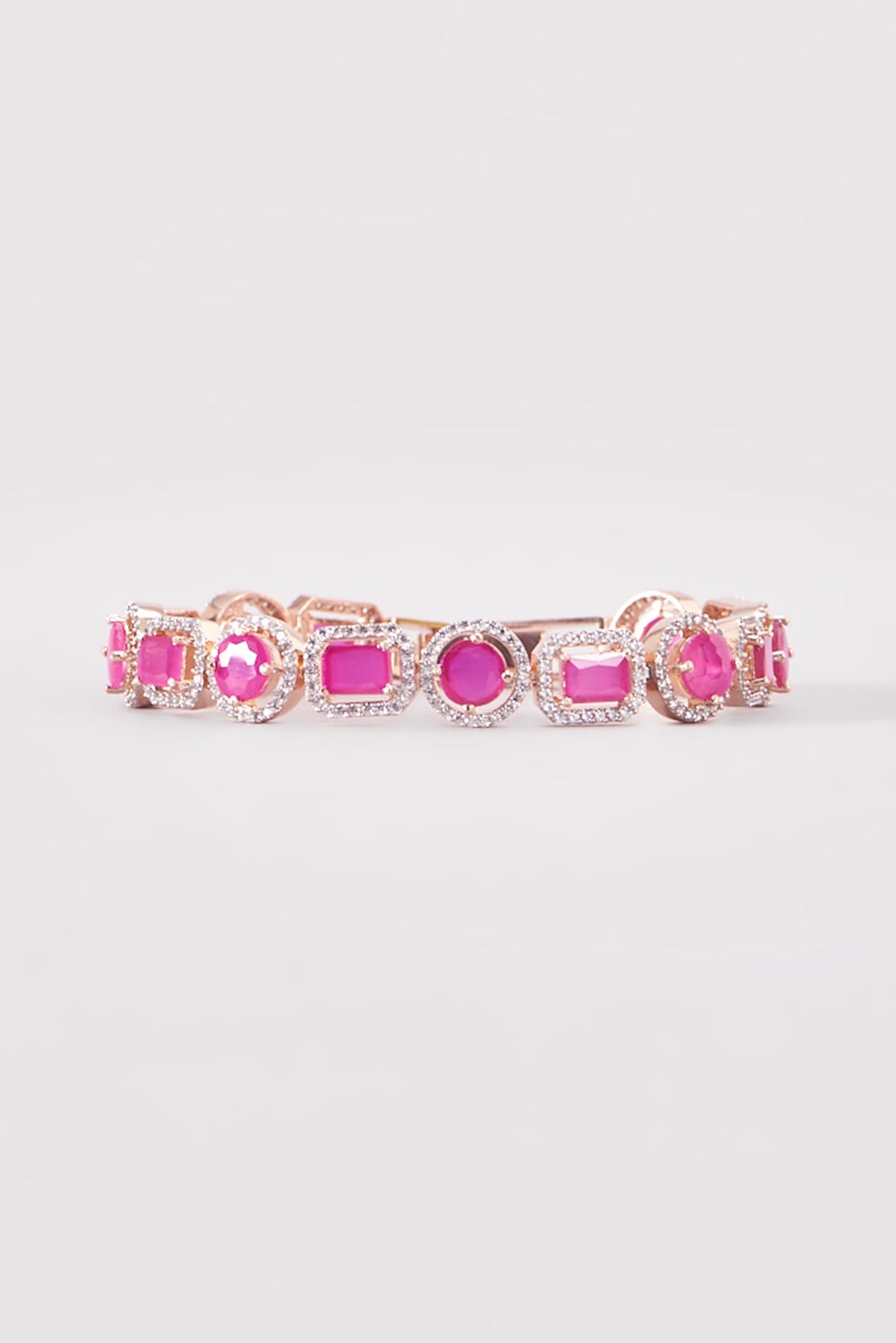 Rose Gold Finish Zircon & Synthetic Ruby Stone Bracelet