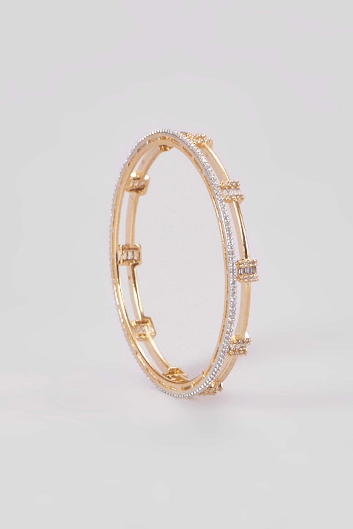 Gold Finish Zircon Bangles (Set of 2)