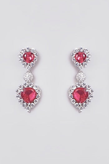 White Finish Zircon & Synethtic Ruby Stone Dangler Earrings