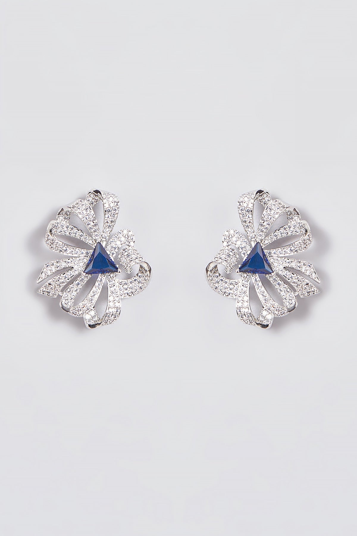 White Finish Zircon & Synthetic Sapphire Stone Stud Earrings