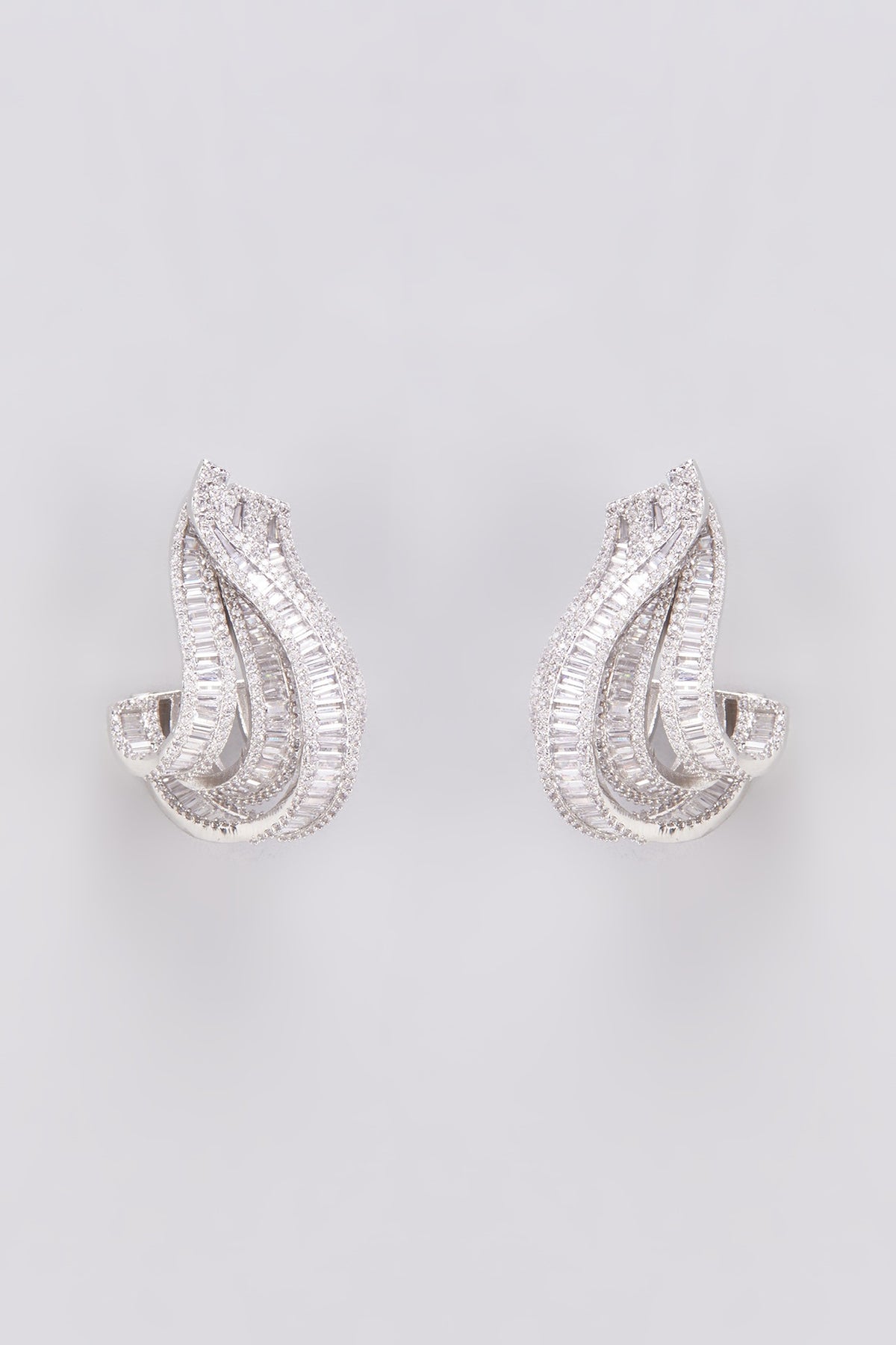 White Finish Zircon Stud Earrings