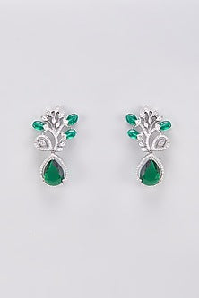 White Finish Zircon & Green Stone Dangler Earrings