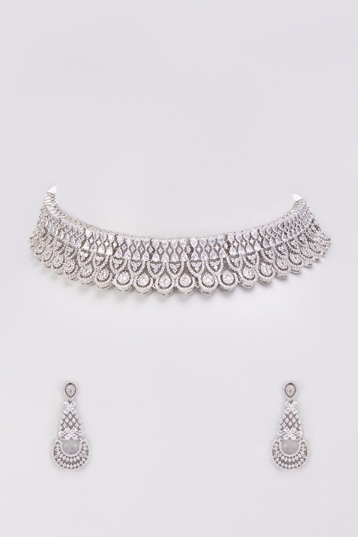 White Finish Zircon Choker Necklace Set