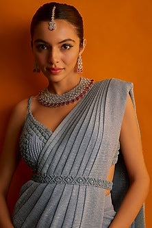 White Finish Zircon & Red Stone Necklace Set