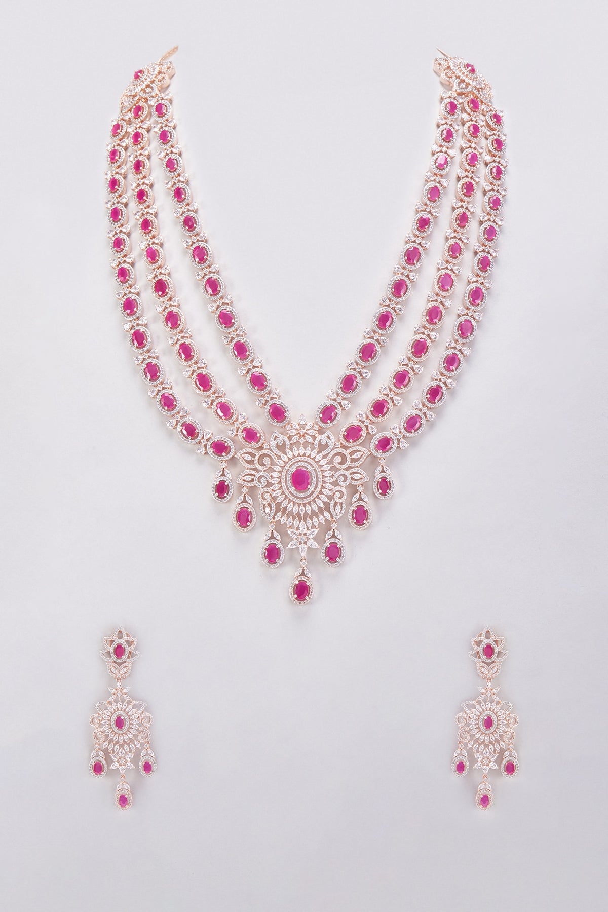 White Finish Ruby Synthetic Stone & Zircon Necklace Set