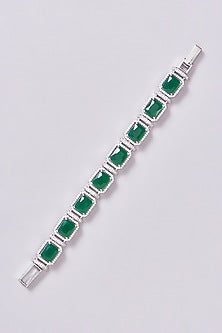 White Finish Zircon & Green Stone Bracelet