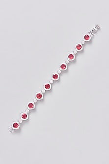White Finish Zircon & Red Stone Bracelet