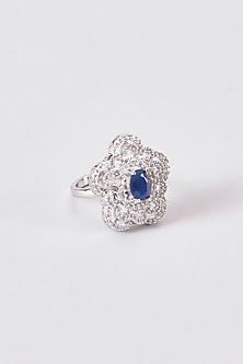 White Finish Zircon & Blue Stone Ring
