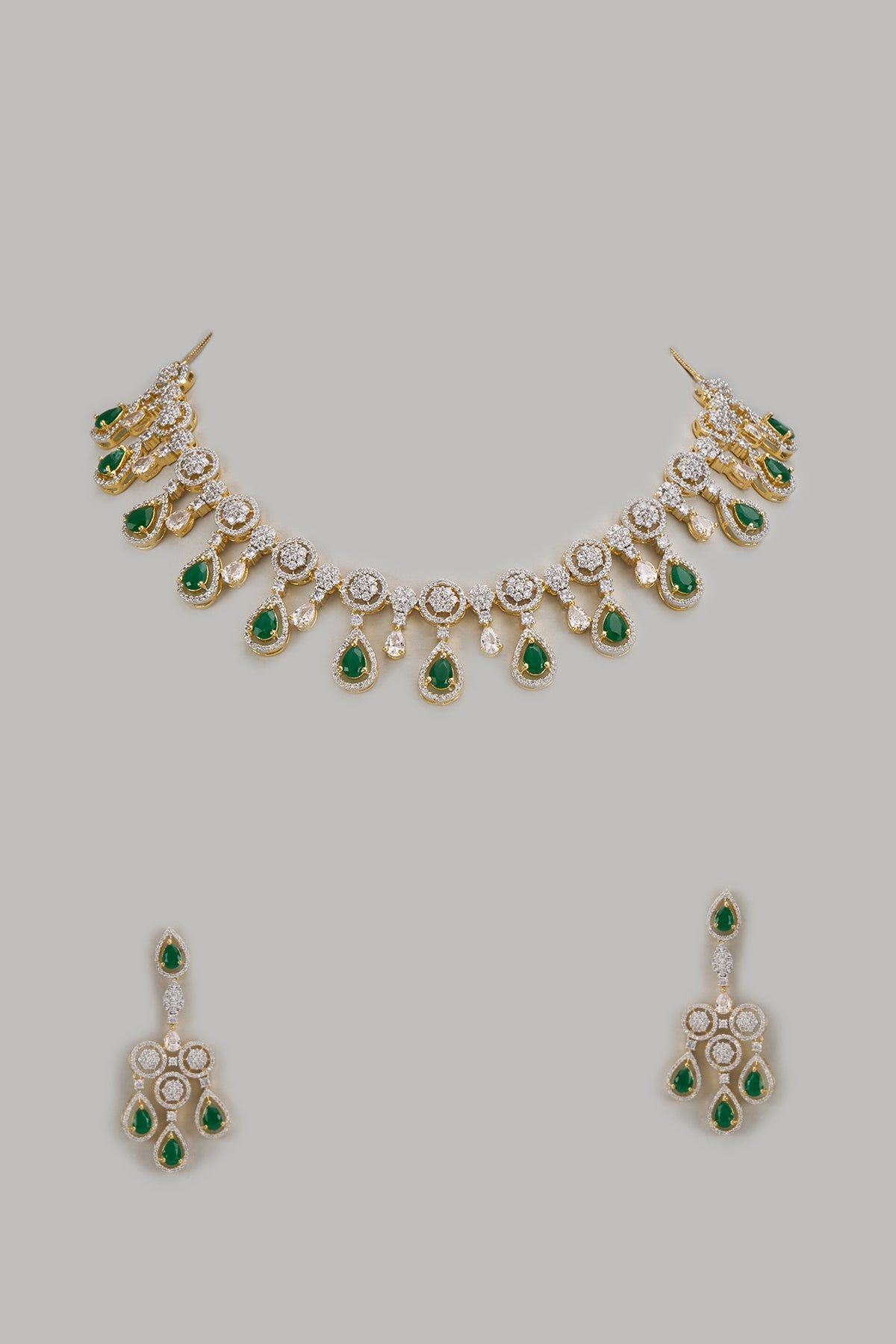 Gold Finish Zircon & Emerald Stone Necklace Set