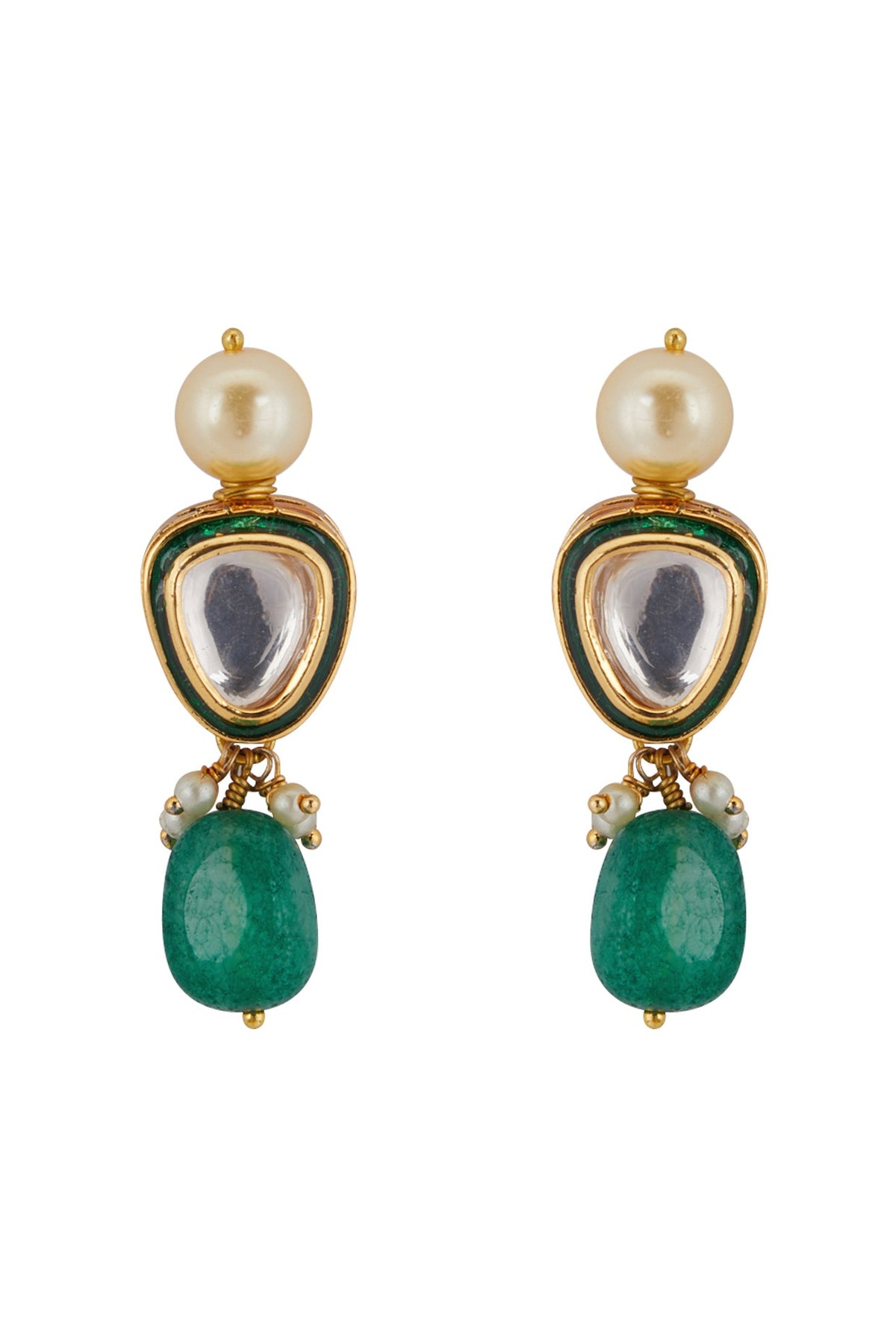 Gold Finish Necklace Set With Green Drops